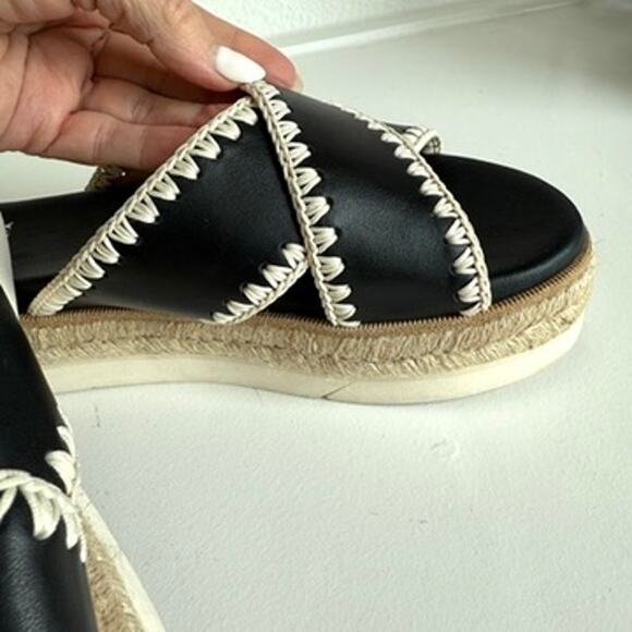 AQUATALIA Leather Espadrille Sandals Black Crisscross Platform Size 8 Boho Beach - Picture 11 of 12